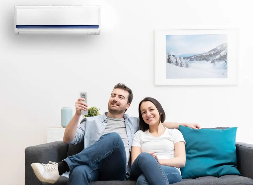 Energy-efficient ductless heating system providing quiet comfort for a couple in their home during winter.